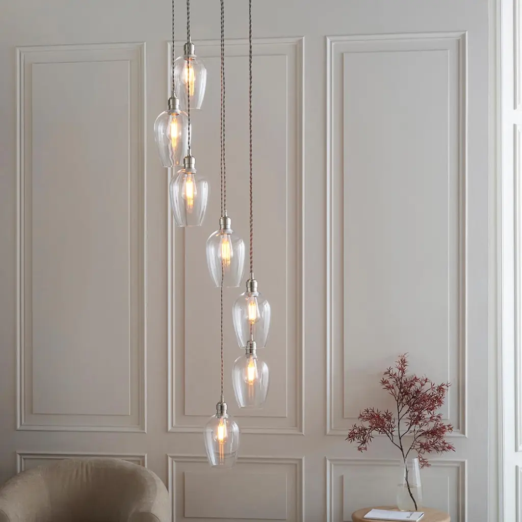 Millie Polished Nickel 7 Light Pendant with Clear Glass Shades