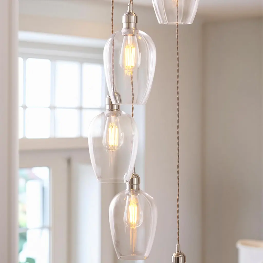 Millie Polished Nickel 7 Light Pendant with Clear Glass Shades