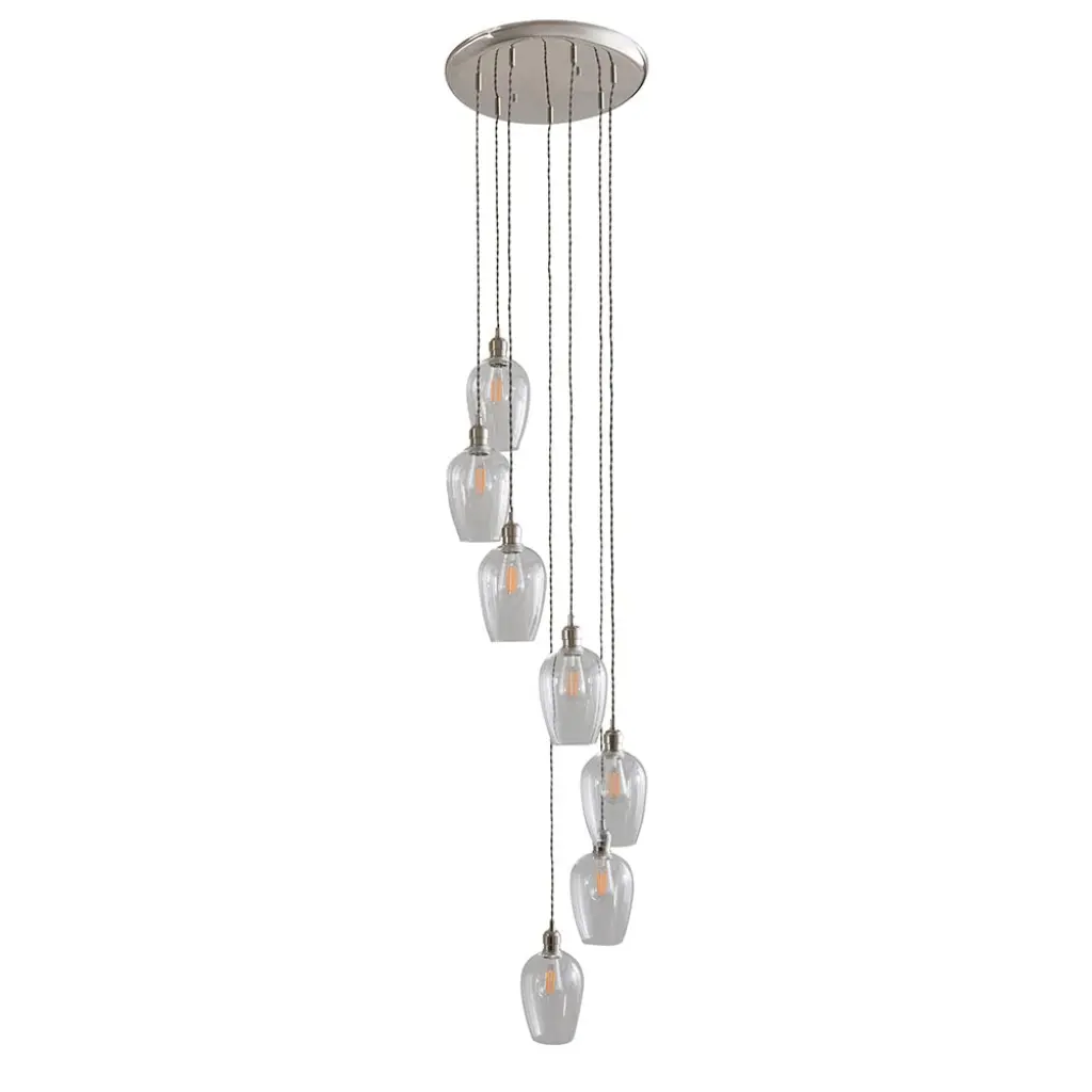 Millie Polished Nickel 7 Light Pendant with Clear Glass Shades