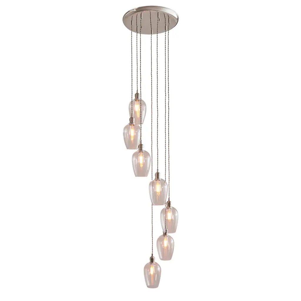 Millie Polished Nickel 7 Light Pendant with Clear Glass Shades