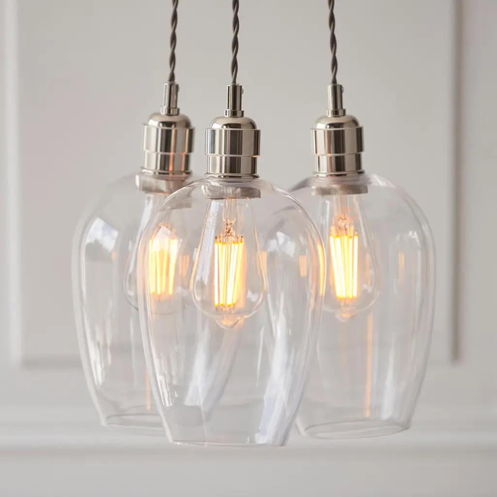Mia Polished Nickel 3 Light Cluster Pendant with Clear Glass Shades