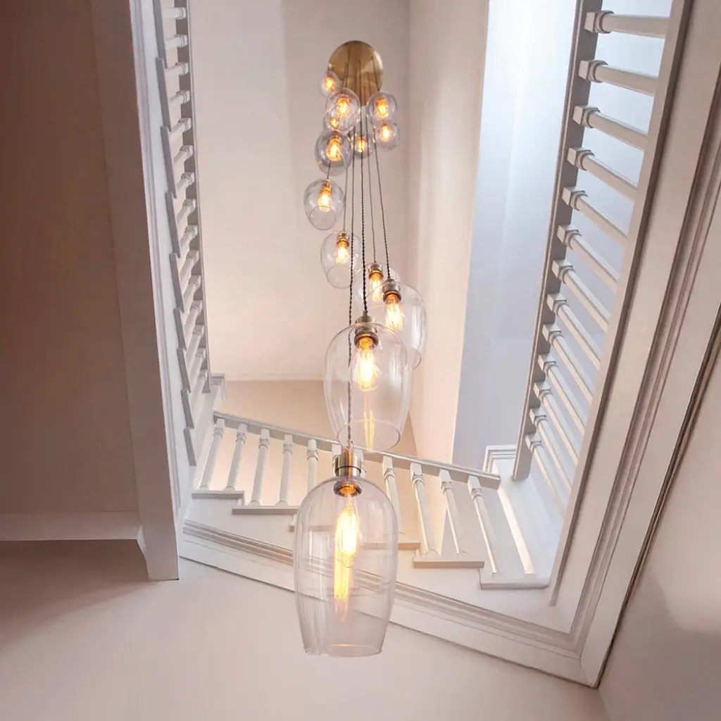 Millie Antique Brass 13 Light Pendant with Clear Glass Shades