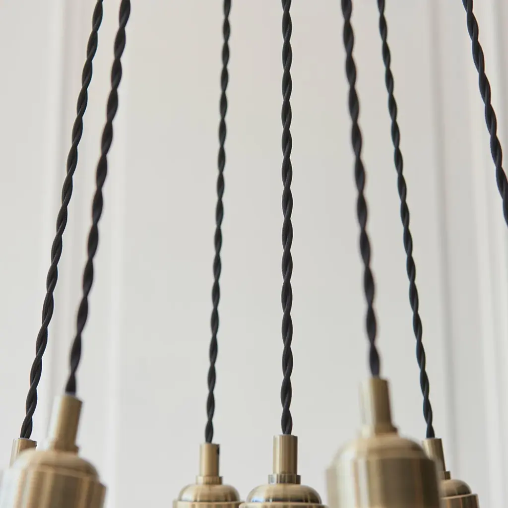 Mia Antique Brass 7 Light Cluster Pendant with Ribbed Glass Shades