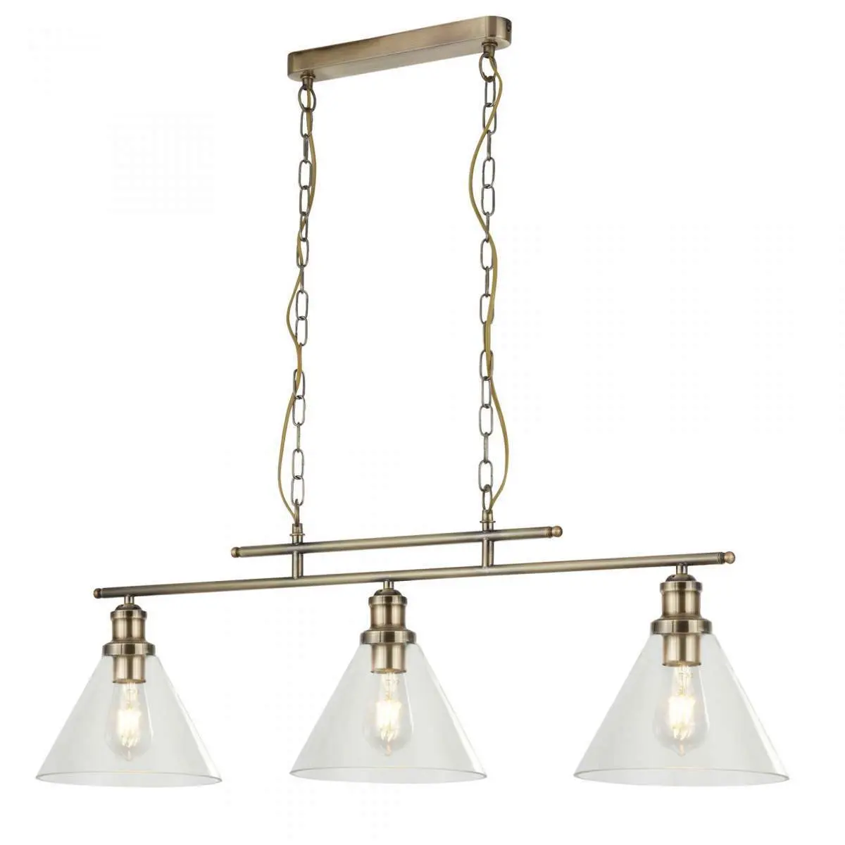 Pyramid 3 Light Pendant Antique Brass Clear Glass Shades