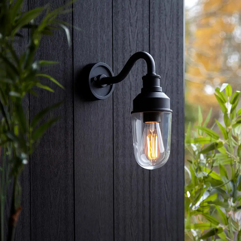 Terry Matt Black Outdoor Curved Wall Light IP44