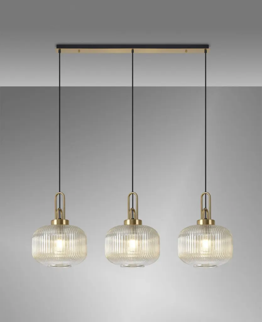 Meel 3 Light Brass Gold Bar Pendant