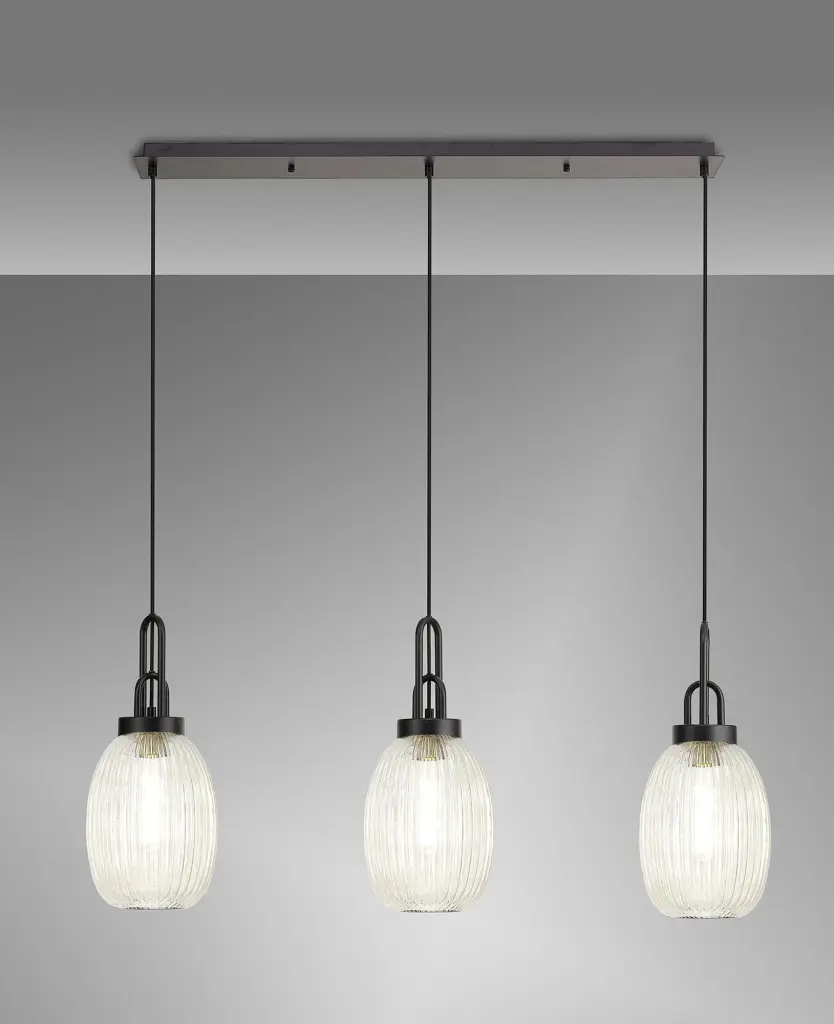 Meel 3 Light Matt Black Bar Pendant