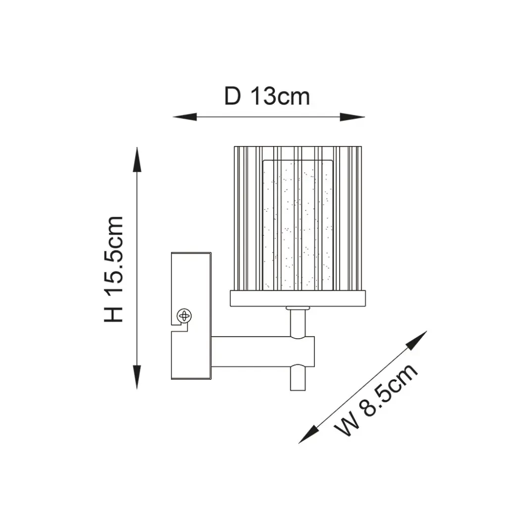Britton Single Wall Light in Chrome & Ribbed Glass IP44