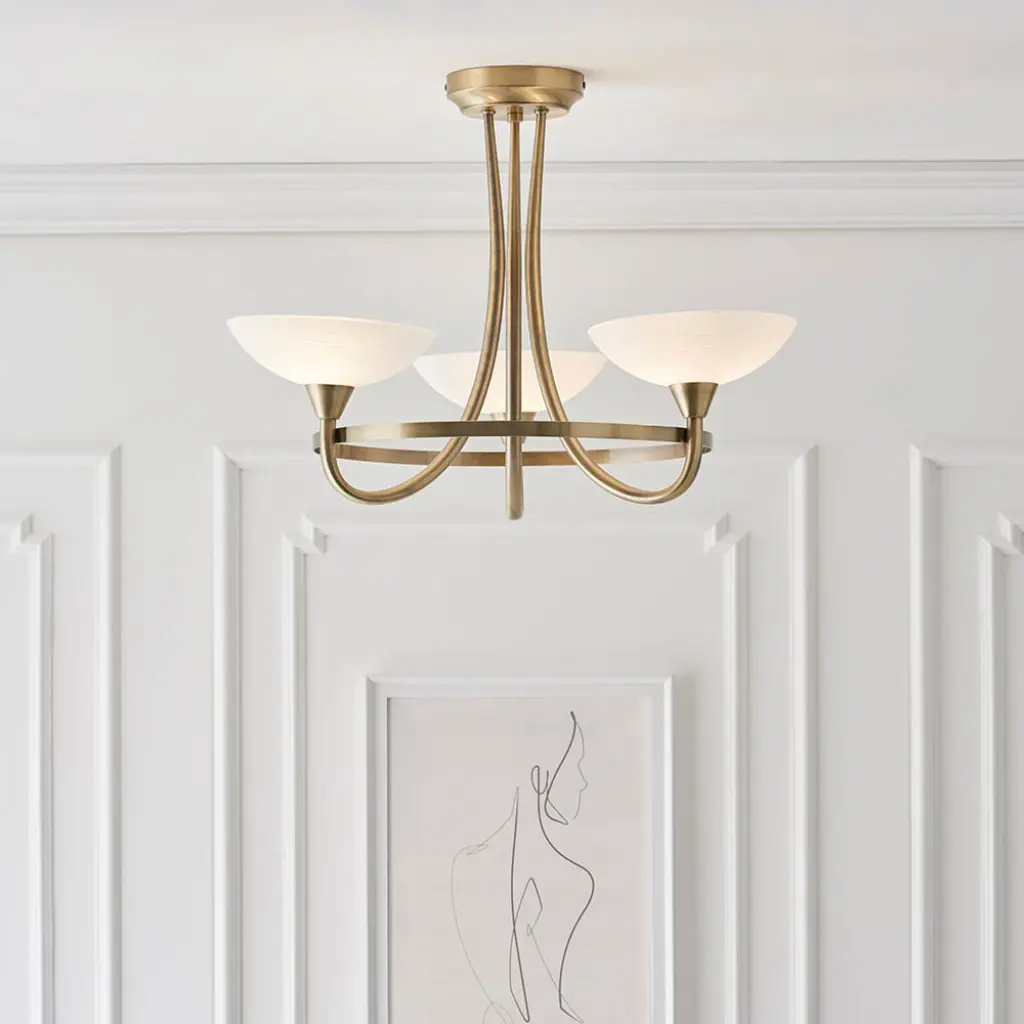 Cagney 3 Light Semi Flush in Antique Brass