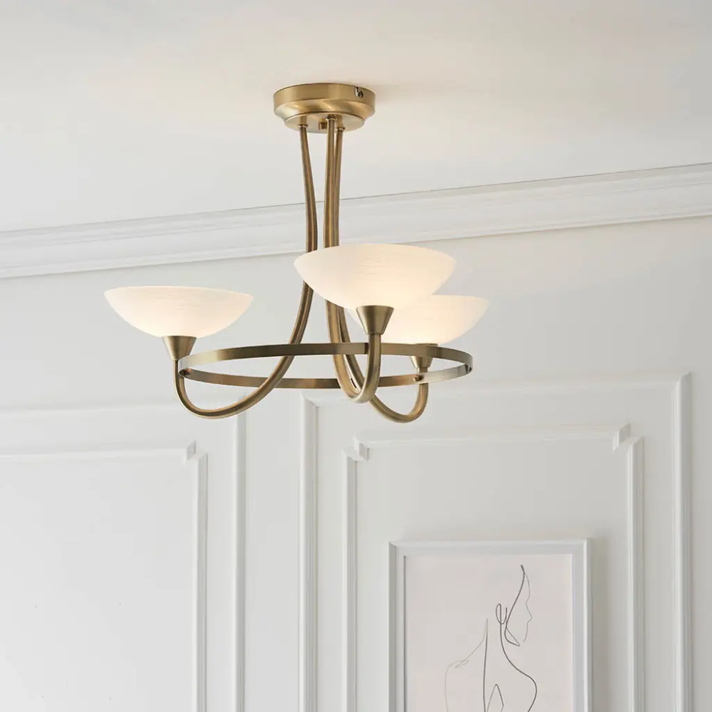 Cagney 3 Light Semi Flush in Antique Brass