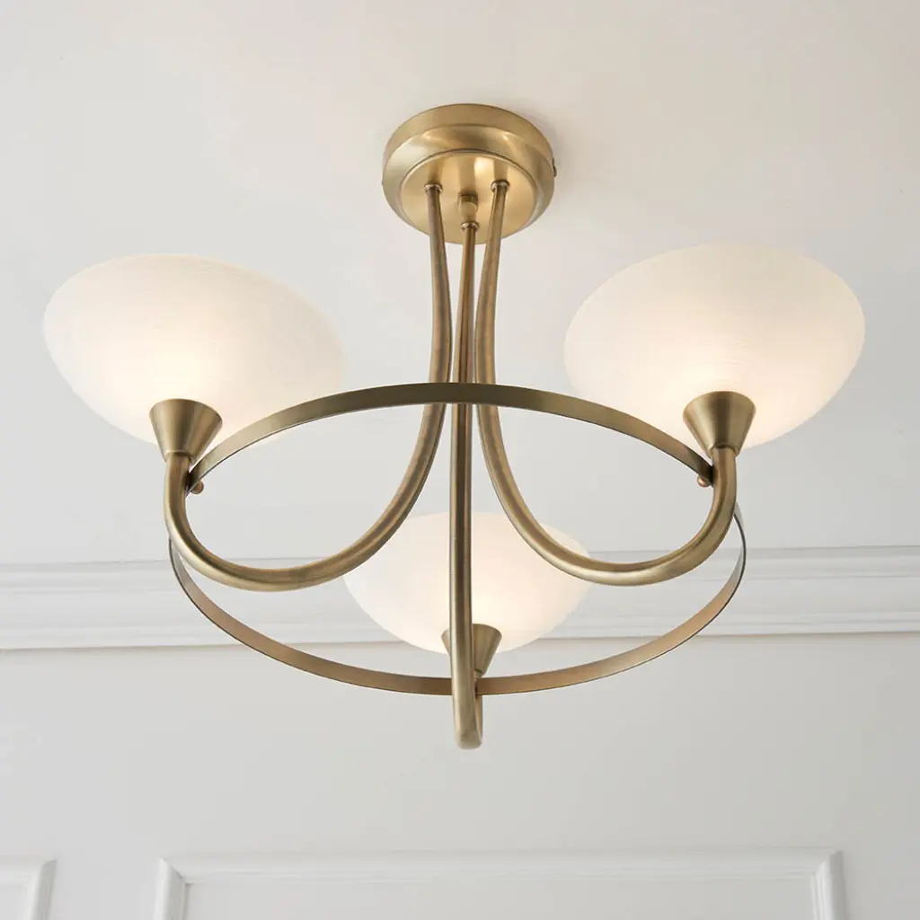 Cagney 3 Light Semi Flush in Antique Brass
