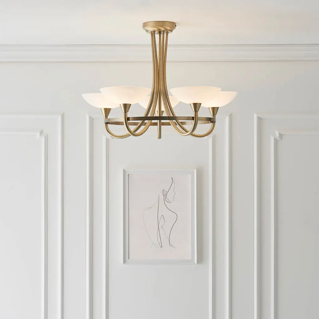 Cagney 5 Light Antique Brass Semi Flush