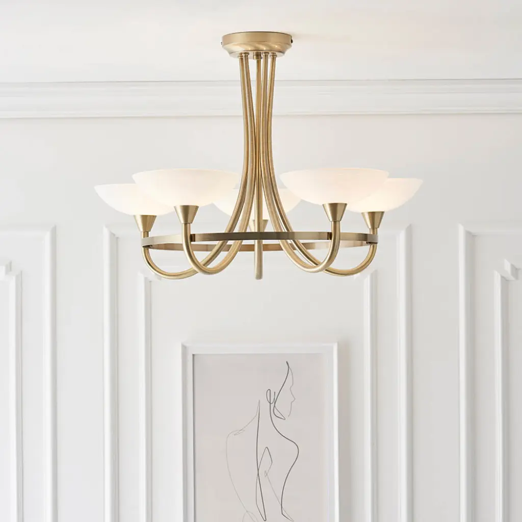 Cagney 5 Light Antique Brass Semi Flush