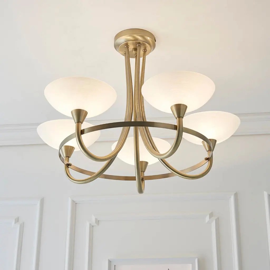 Cagney 5 Light Antique Brass Semi Flush