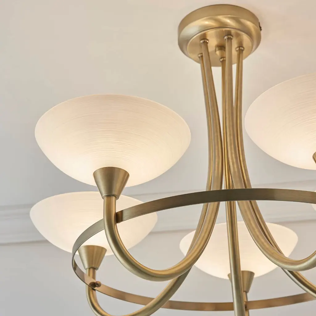 Cagney 5 Light Antique Brass Semi Flush