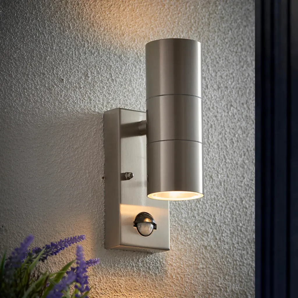 Canon PIR Polished Stainless Steel Up & Down Wall Light IP44