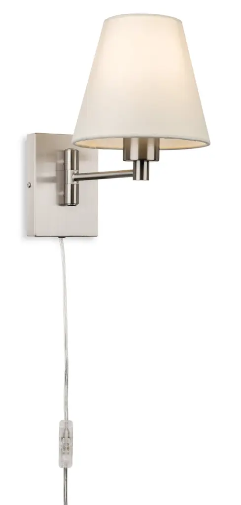 Carly Plug In Wall Light in Brushed Steel C/W Shade