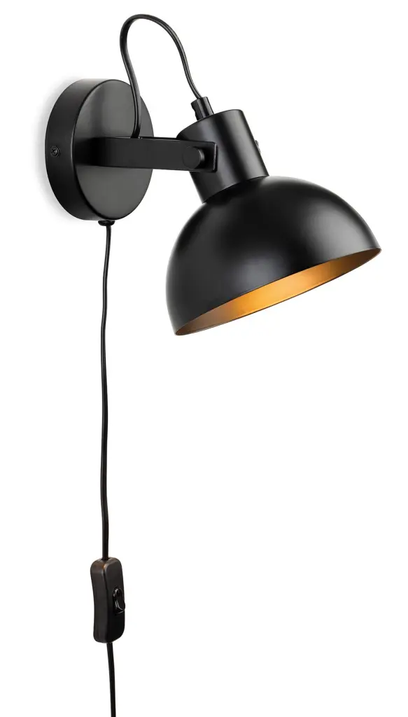 Gemma Plug In Wall Light in Black Finish