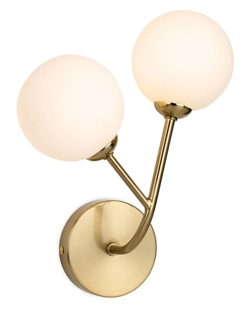 Groves 2 Light Brass Wall Fitting with Opal Shades