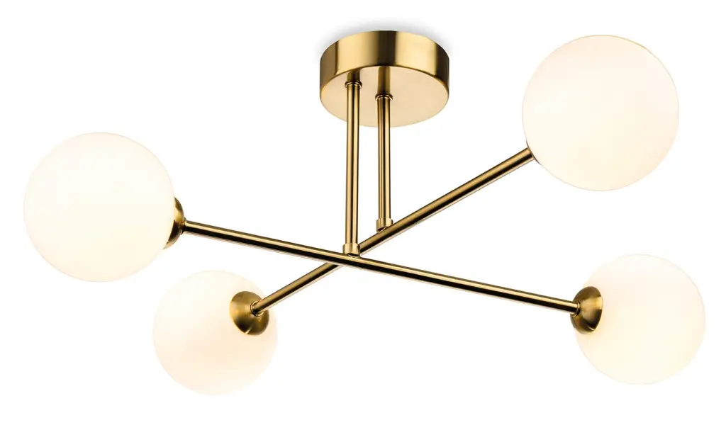 Lando Brass & Opal Glass 4 Light Semi Flush