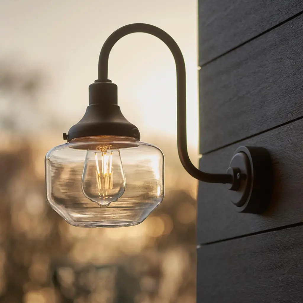 Matt Black Swan Neck Outdoor Wall Light