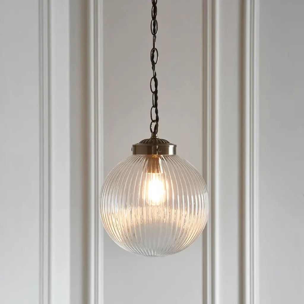 Brydon Small Antique Brass & Ribbed Glass Pendant