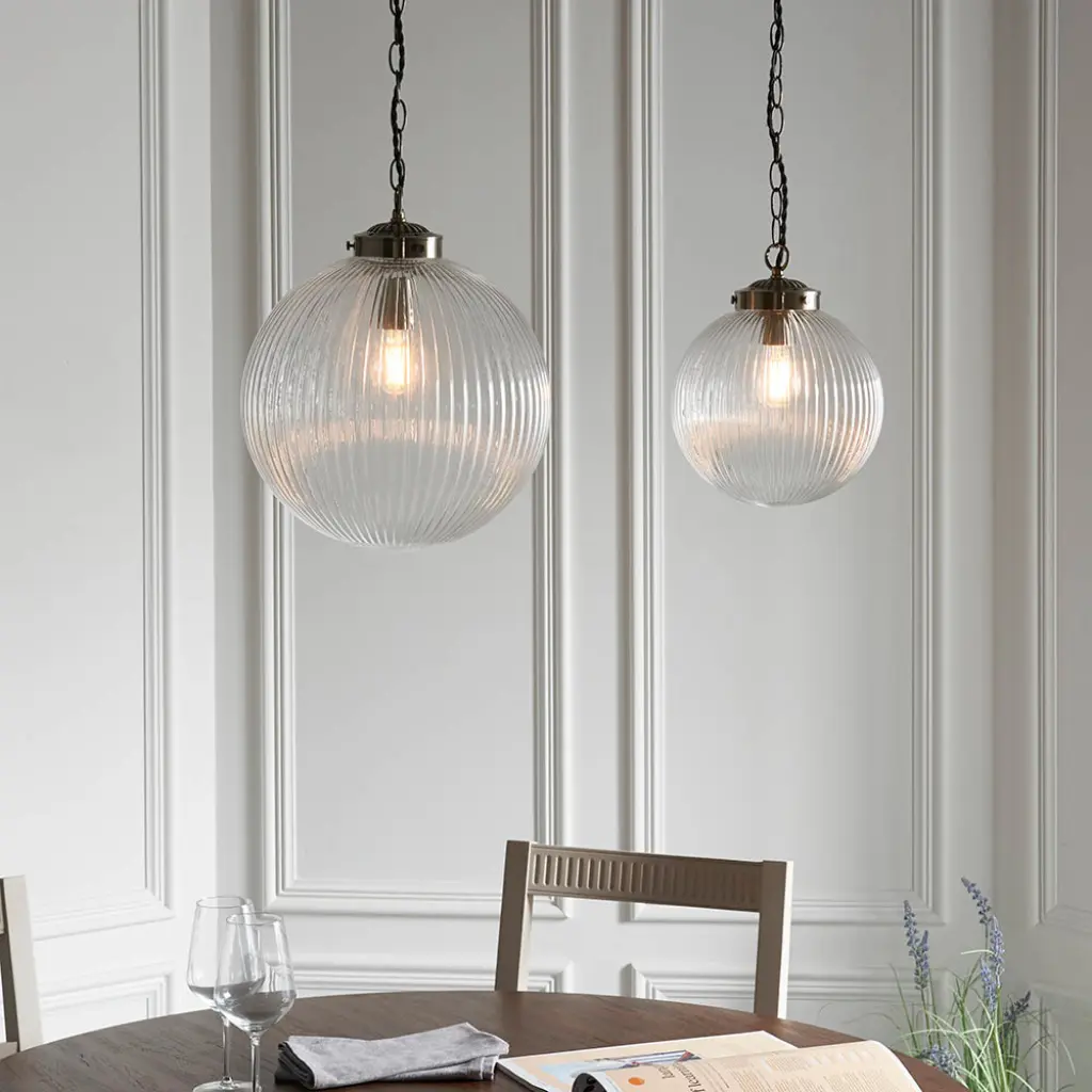Brydon Small Antique Brass & Ribbed Glass Pendant
