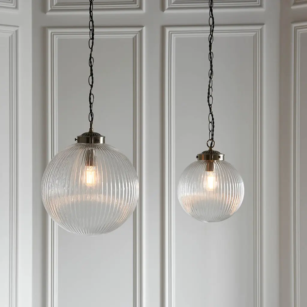 Brydon Small Antique Brass & Ribbed Glass Pendant
