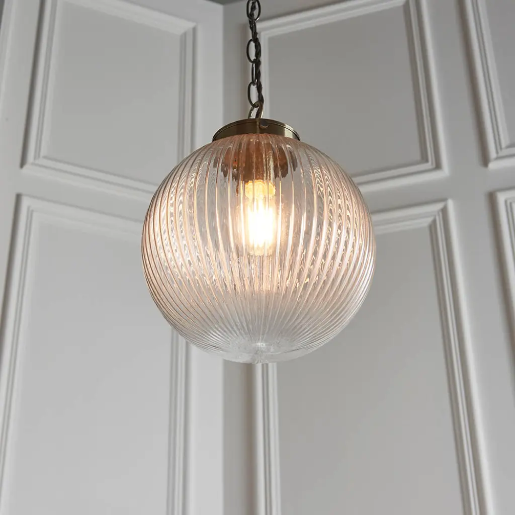 Brydon Small Antique Brass & Ribbed Glass Pendant