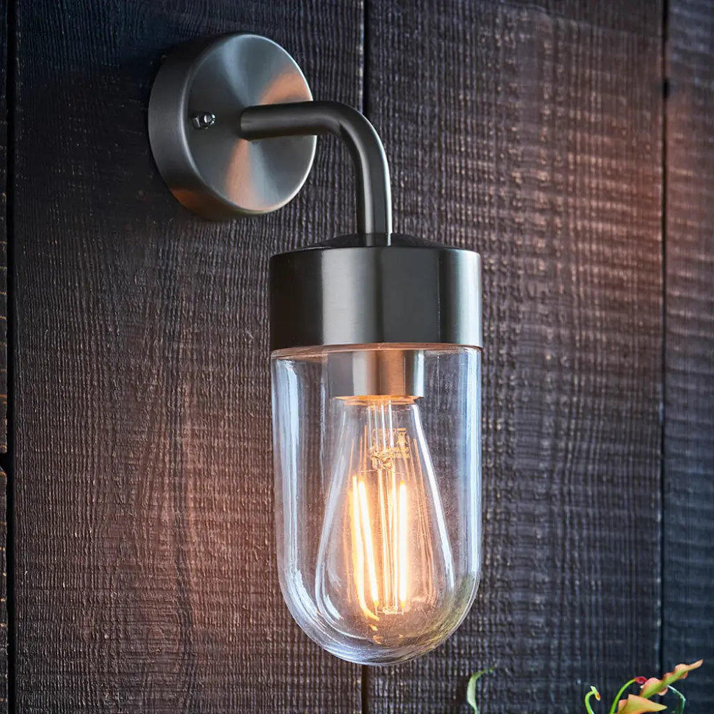 North Outdoor Wall Light in Brushed Stainless Steel Finish