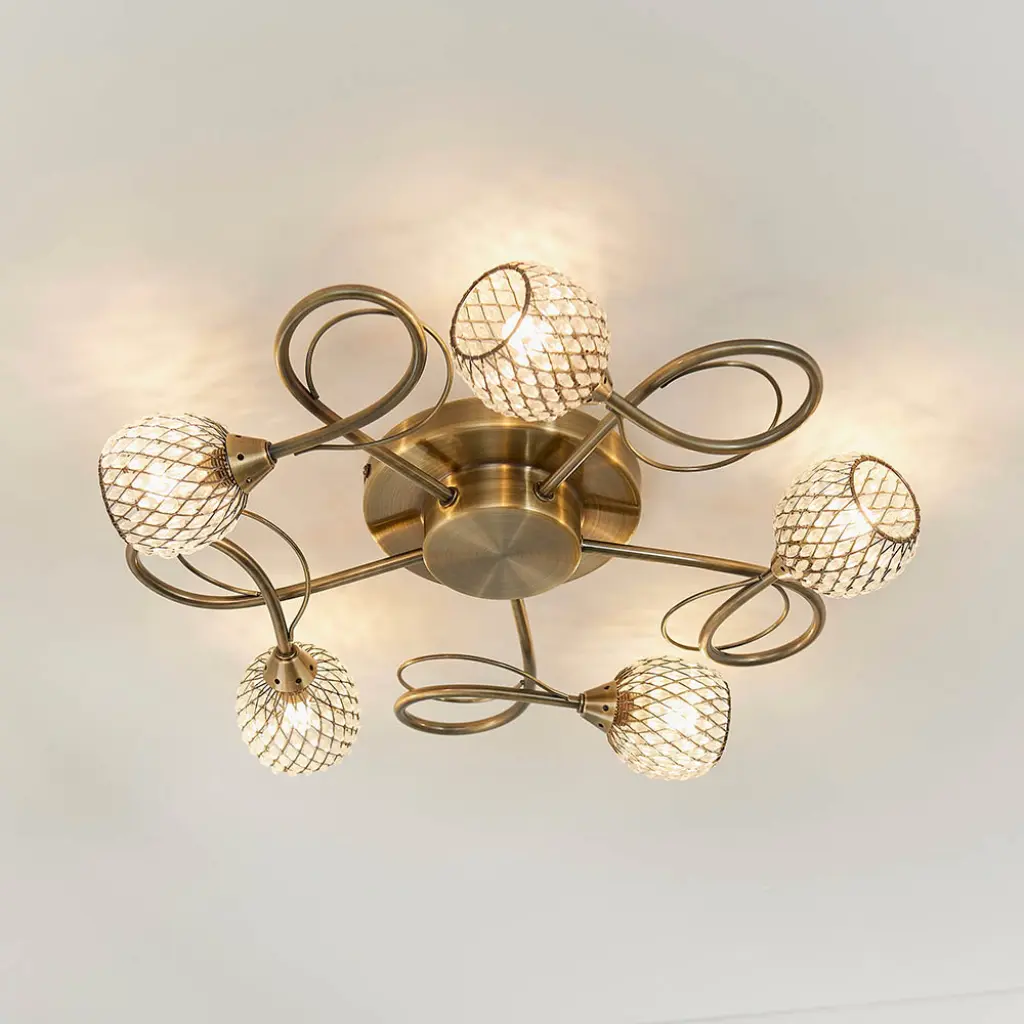 Aherne 5 Light Semi Flush in Antique Brass