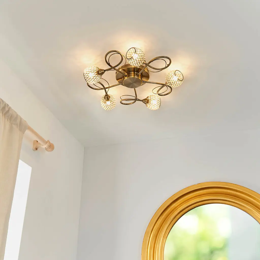 Aherne 5 Light Semi Flush in Antique Brass