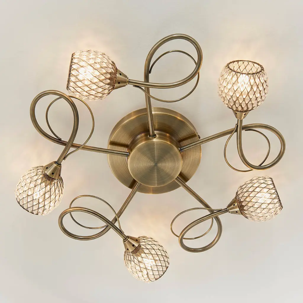 Aherne 5 Light Semi Flush in Antique Brass