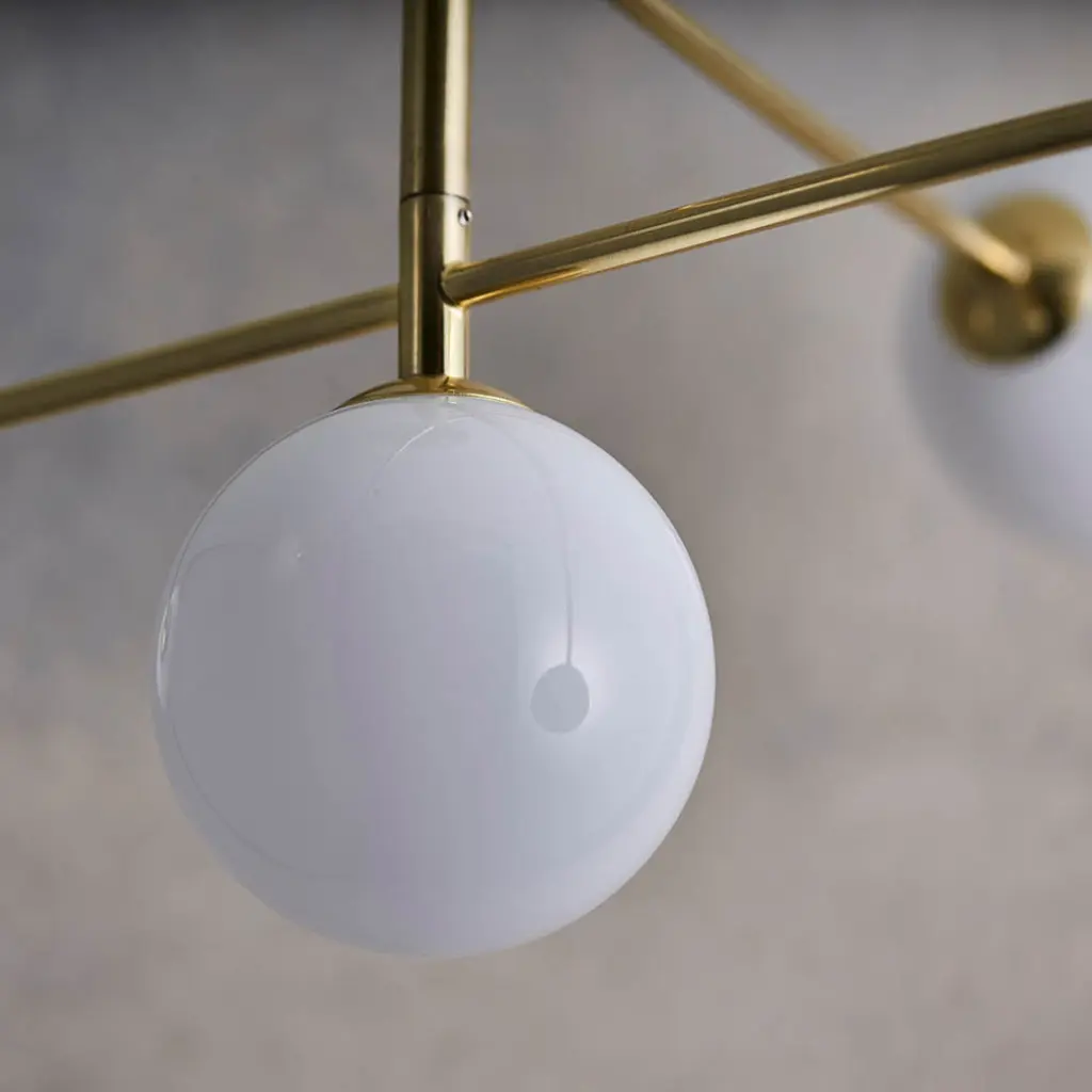 Otto 5 Light Semi Flush in Brushed Brass with Gloss White Glass
