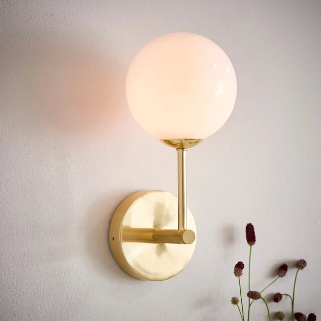 Otto Brass Wall Light C/W Opal Shade