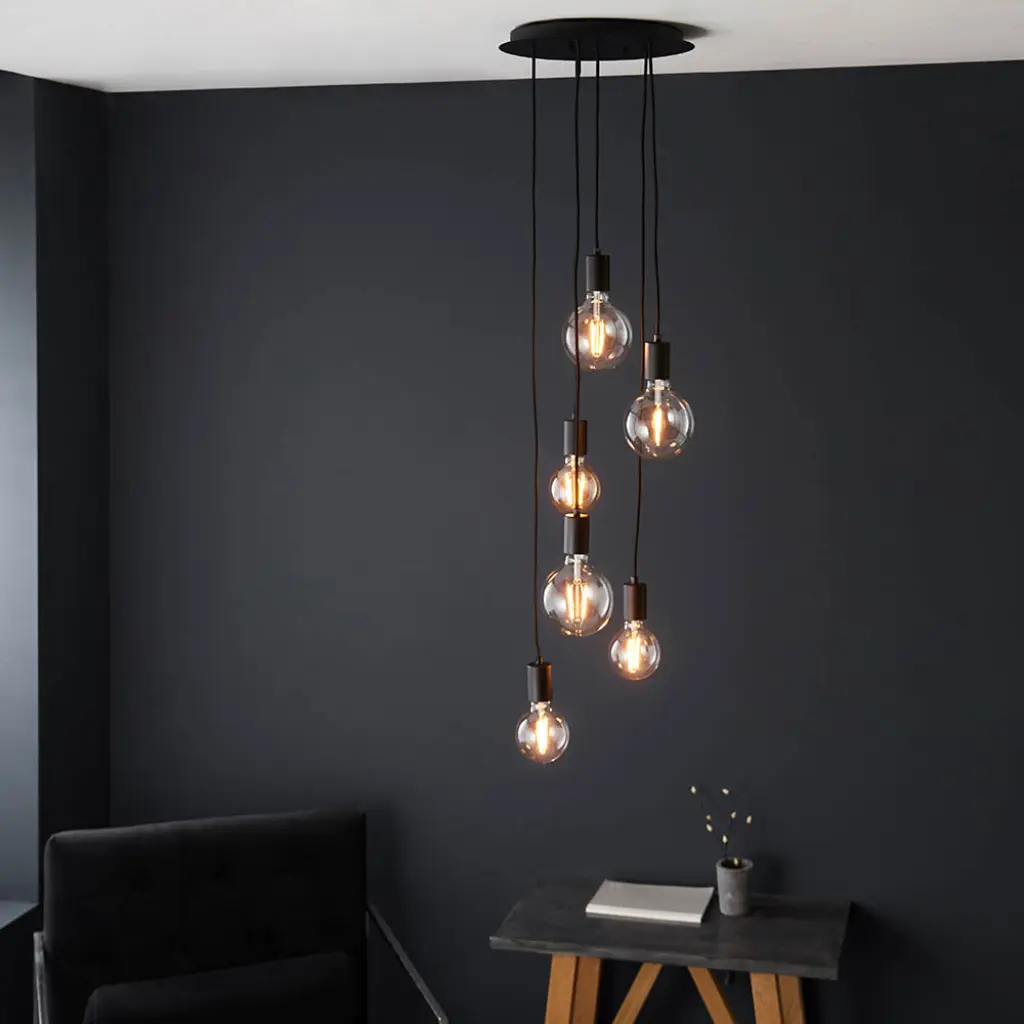 Studio 6 Light Cluster Matt Black Pendant