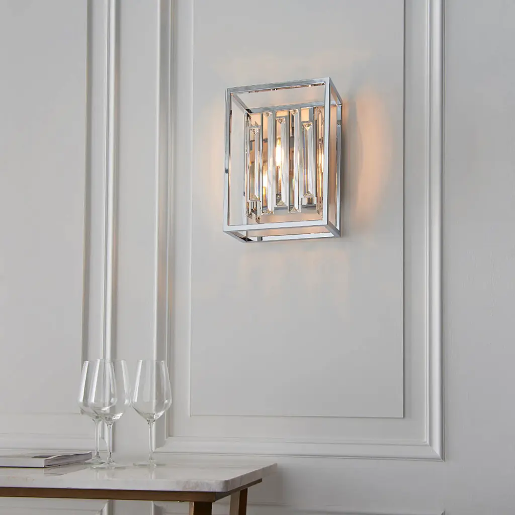 Acadia Wall Light in Chrome with Clear Crystal Rods