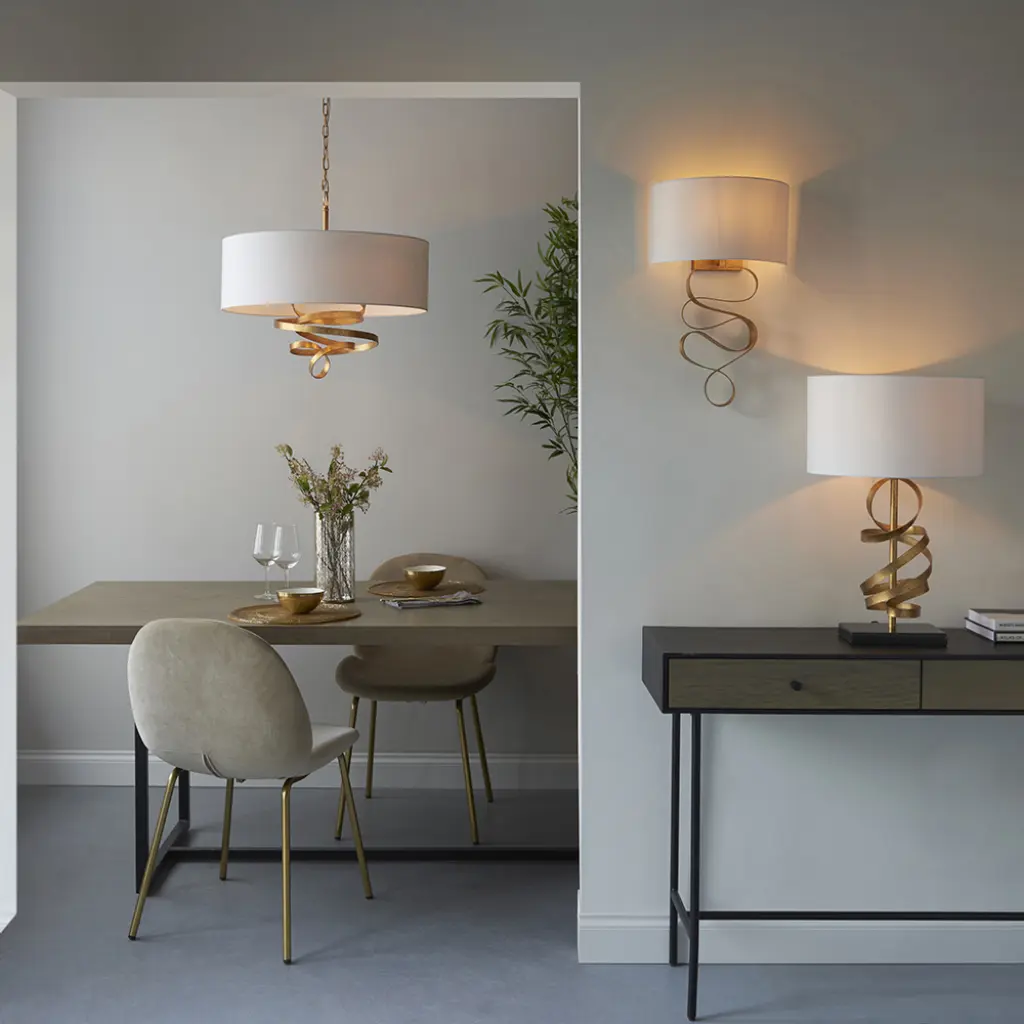 Jane Gold Ribbon Wall Light C/W Ivory Shade