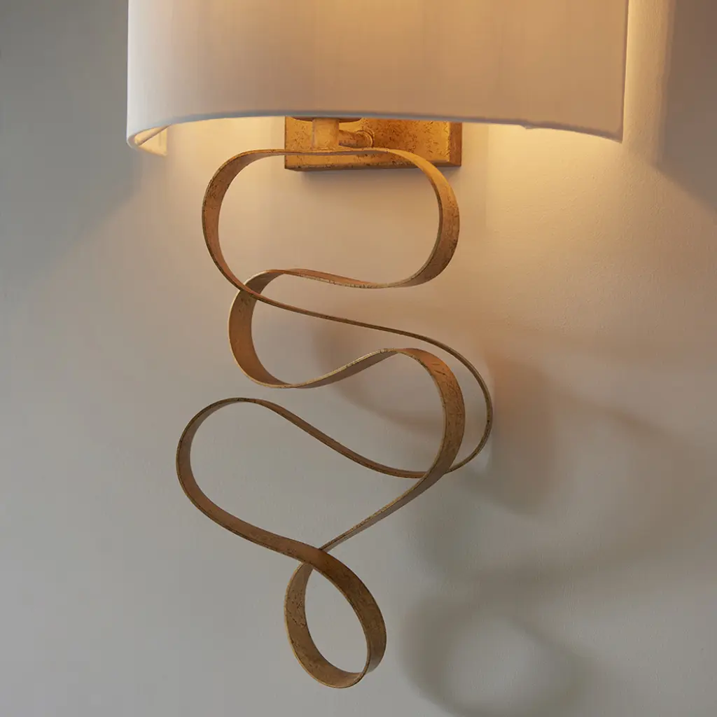 Jane Gold Ribbon Wall Light C/W Ivory Shade
