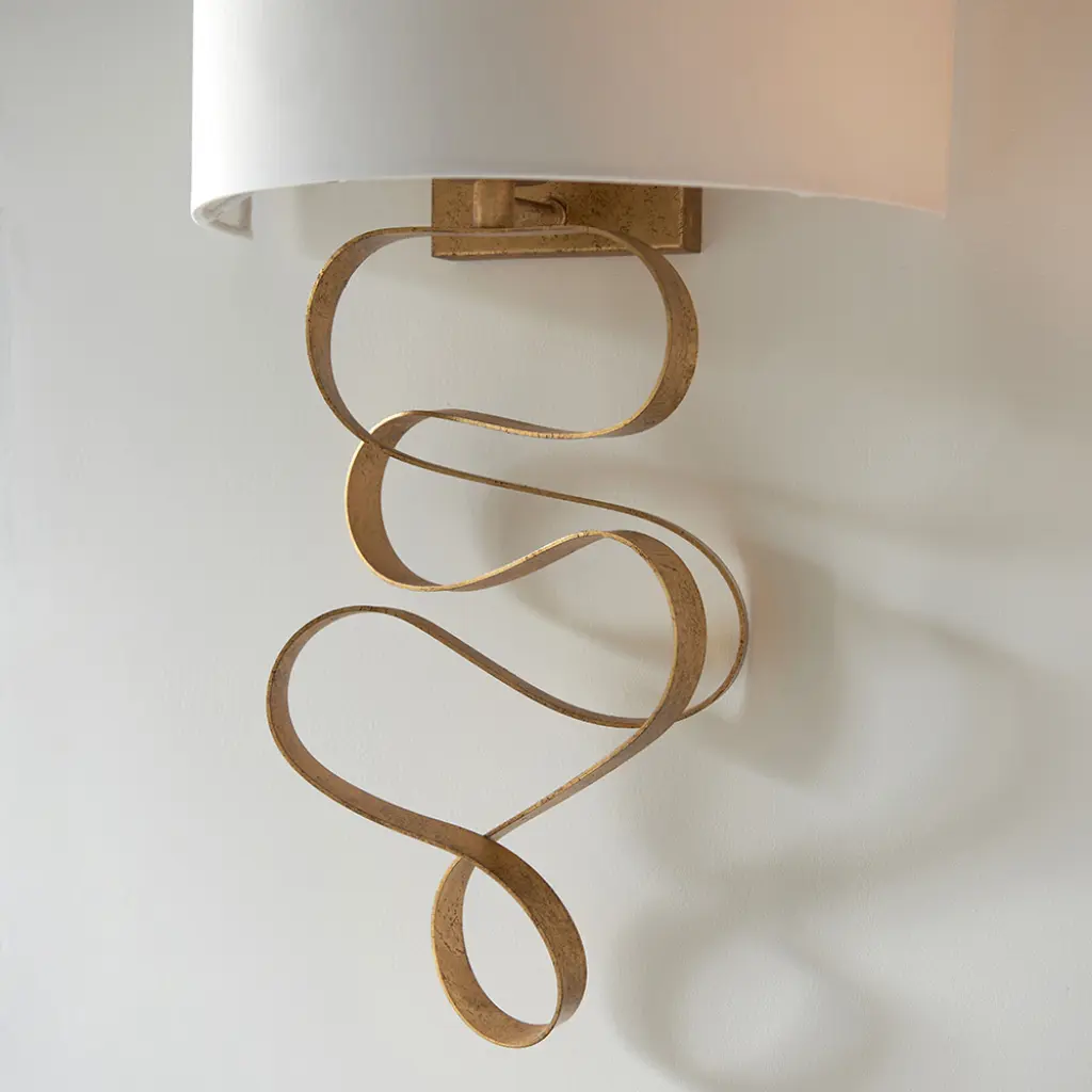 Jane Gold Ribbon Wall Light C/W Ivory Shade
