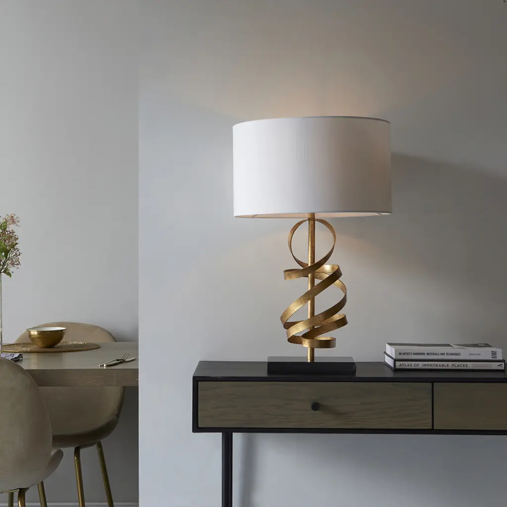 Jane Gold Ribbon Table Lamp C/W Ivory Shade