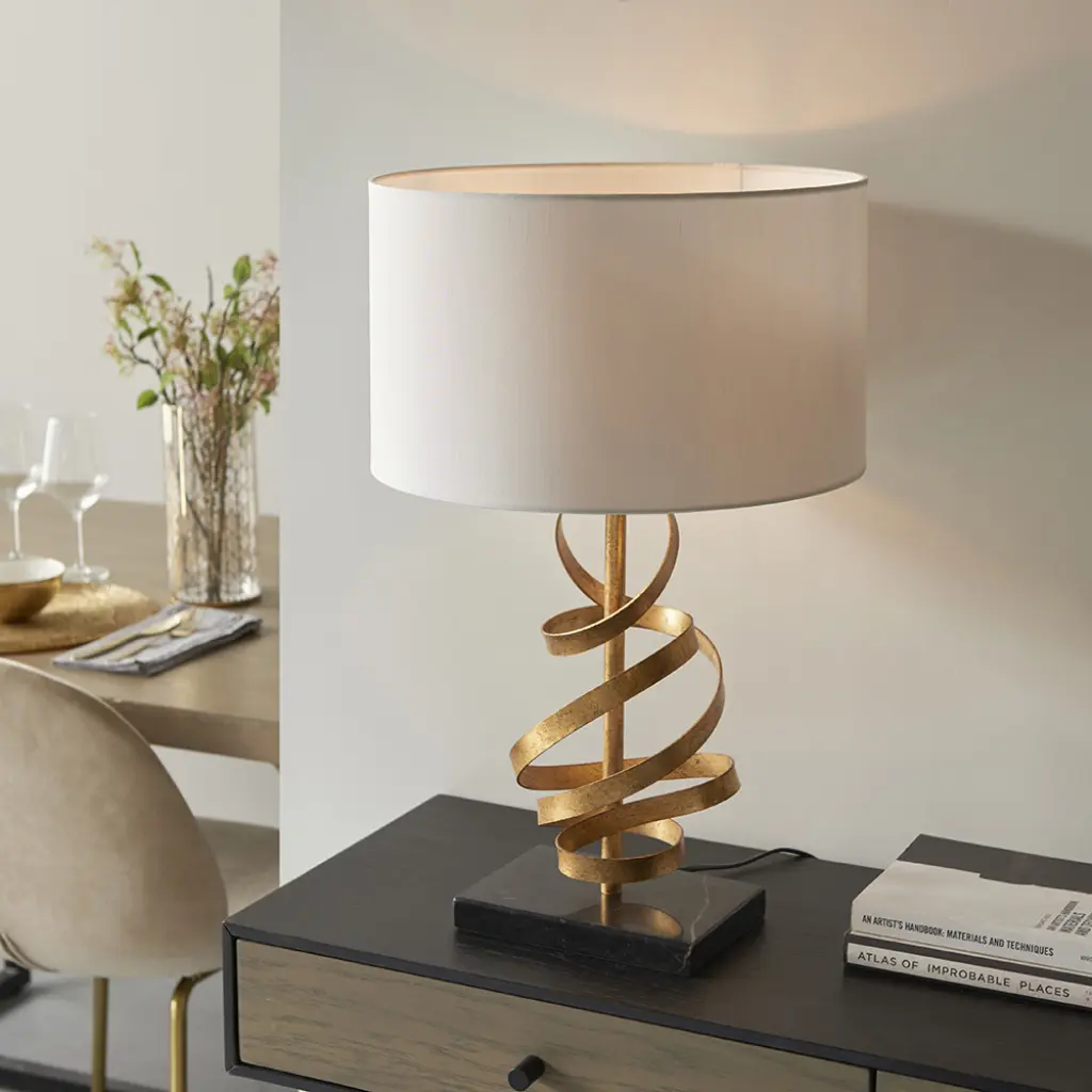 Jane Gold Ribbon Table Lamp C/W Ivory Shade