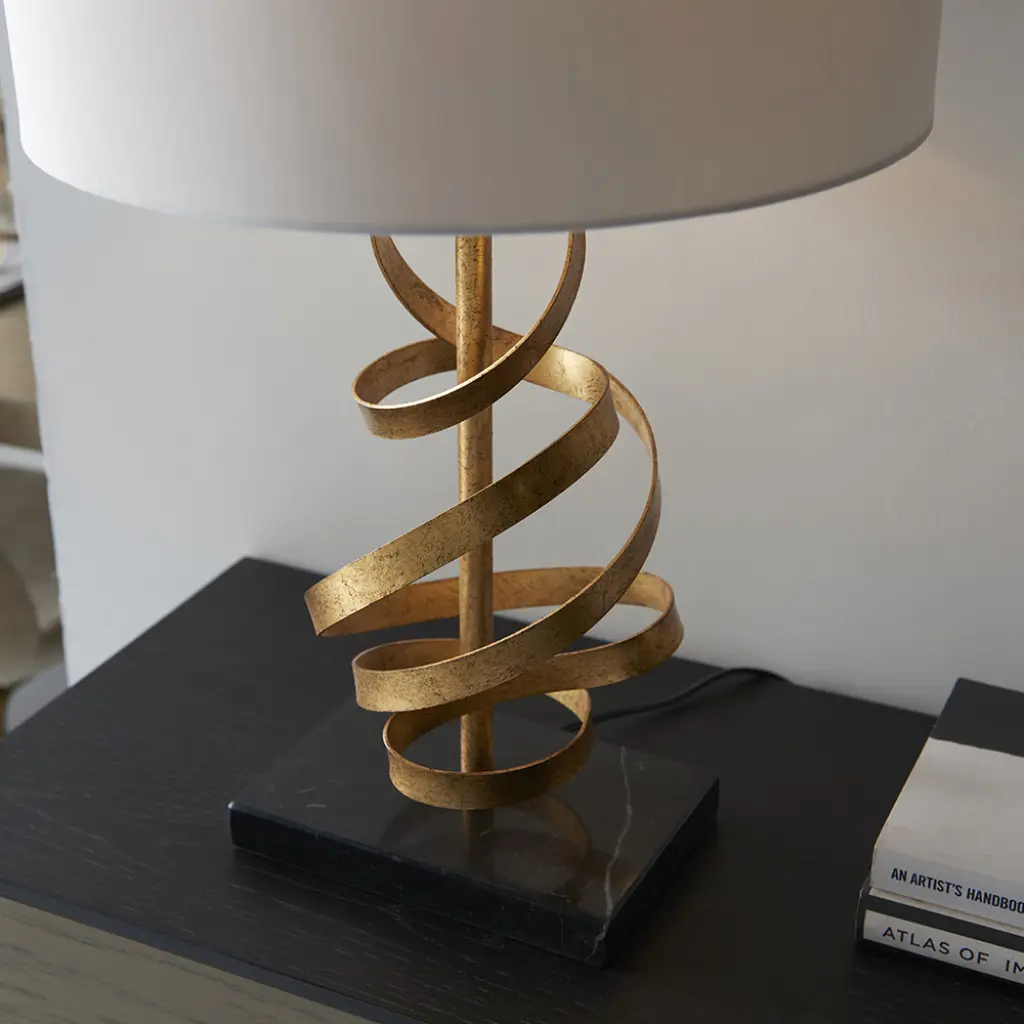 Jane Gold Ribbon Table Lamp C/W Ivory Shade