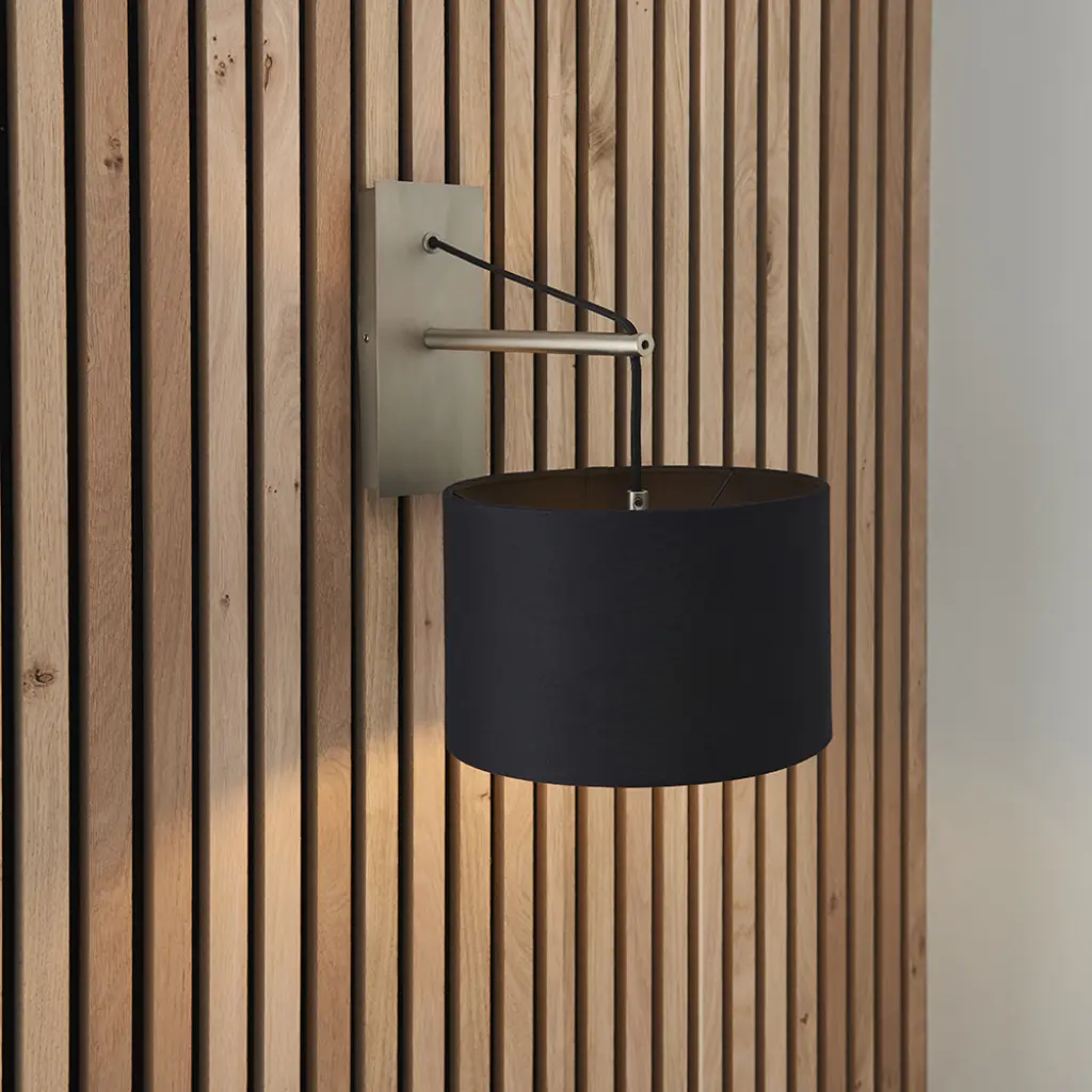Modern Matt Nickel Wall light C/W Black Shade