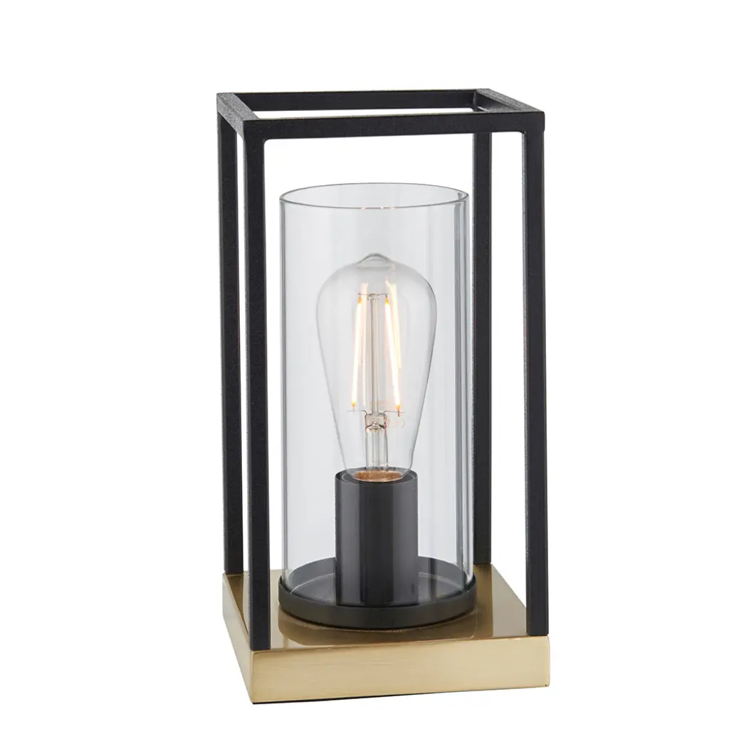 Caleb Satin Brass Framed Table Lamp with Clear Glass