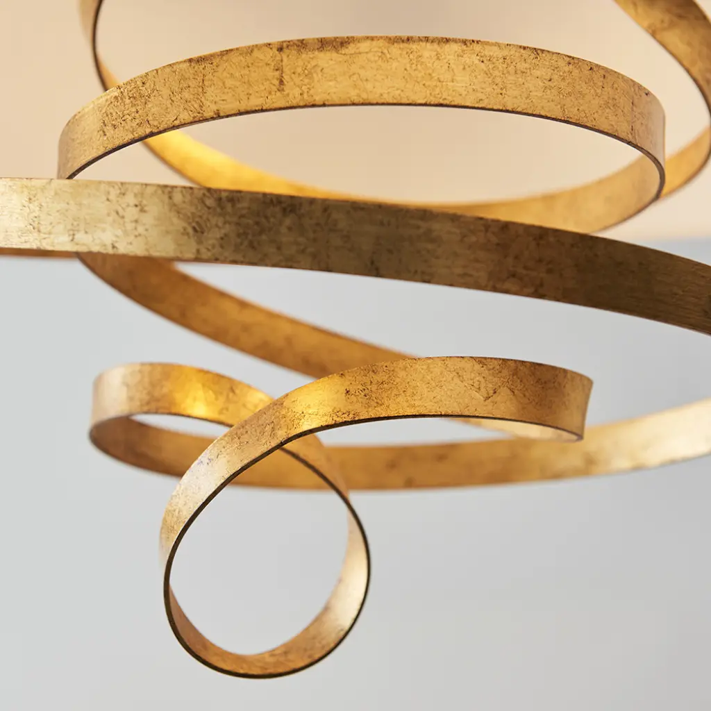 Jane Gold Ribbon Pendant C/W Ivory Shade