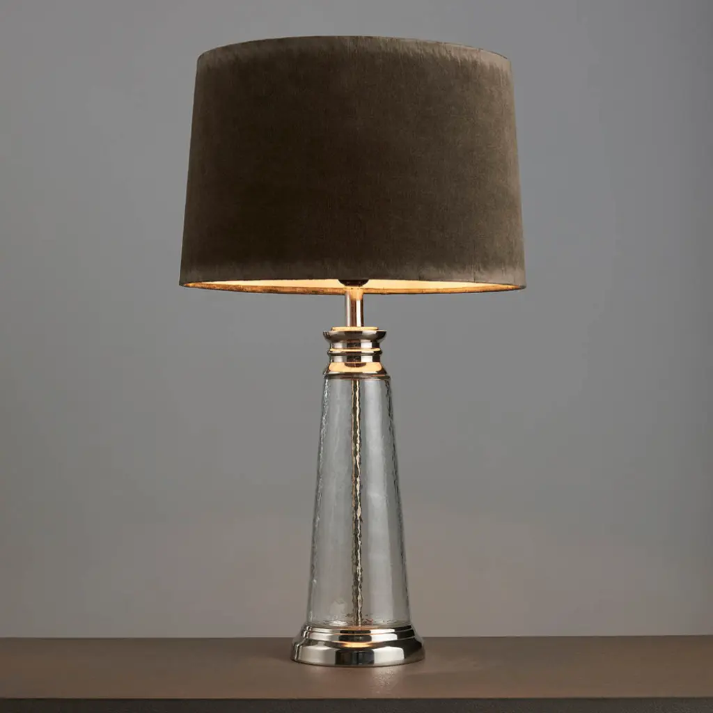 Winslet Hammered Glass Table Lamp C/W Grey Shade