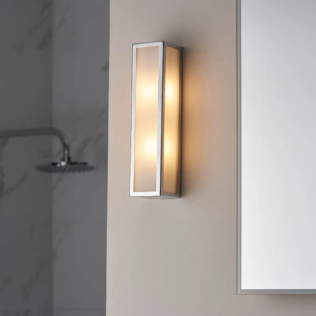 Newham 2 Light Chrome Wall Light with Frosted Glass IP44