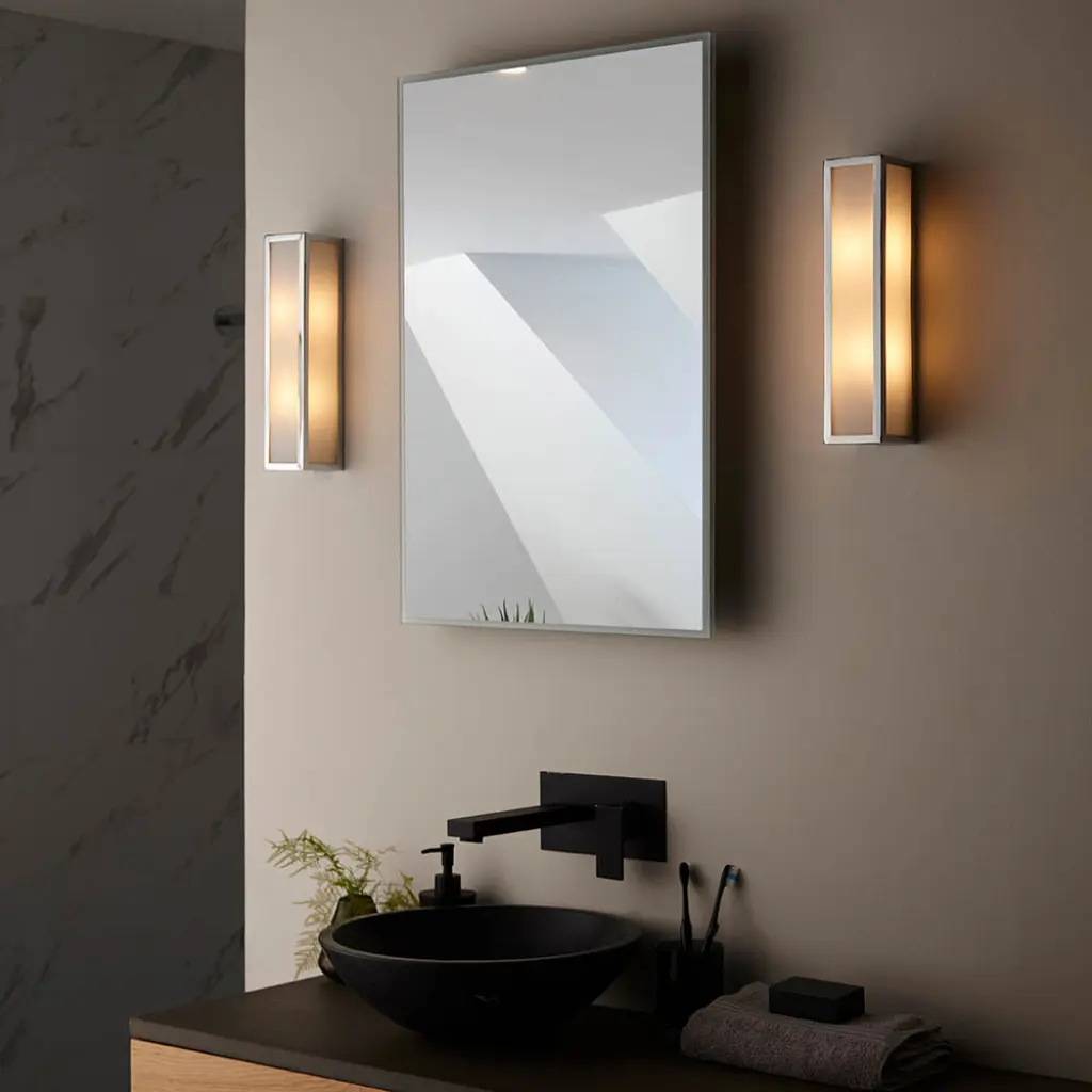 Newham 2 Light Chrome Wall Light with Frosted Glass IP44