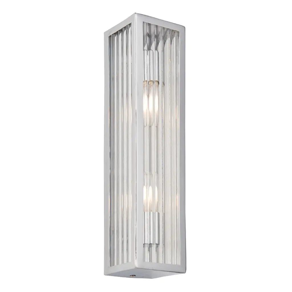 Newham 2 Light Chrome Wall Light & Ribbed Glass IP44